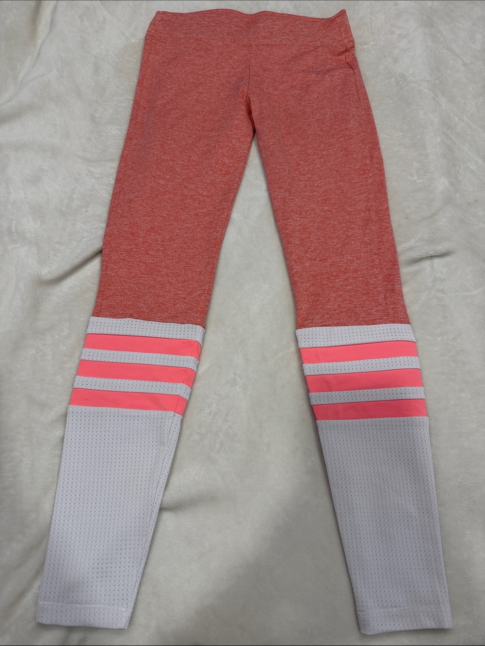 Bombshell Sportswear Coral Heather Leggings with Pink & White Lower Panels